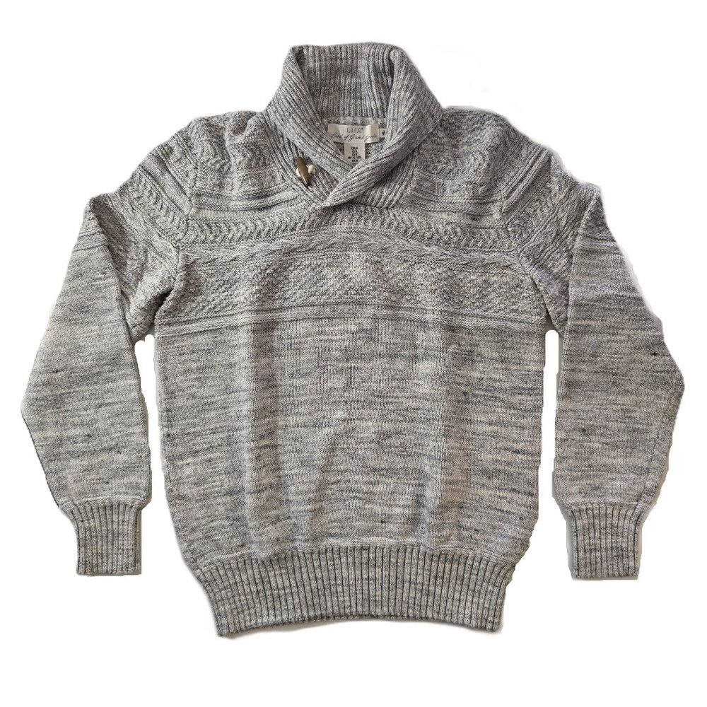 Men’s Shawl Collar Cable Knit Sweater Gray Heather Size M Label of Graded Goods